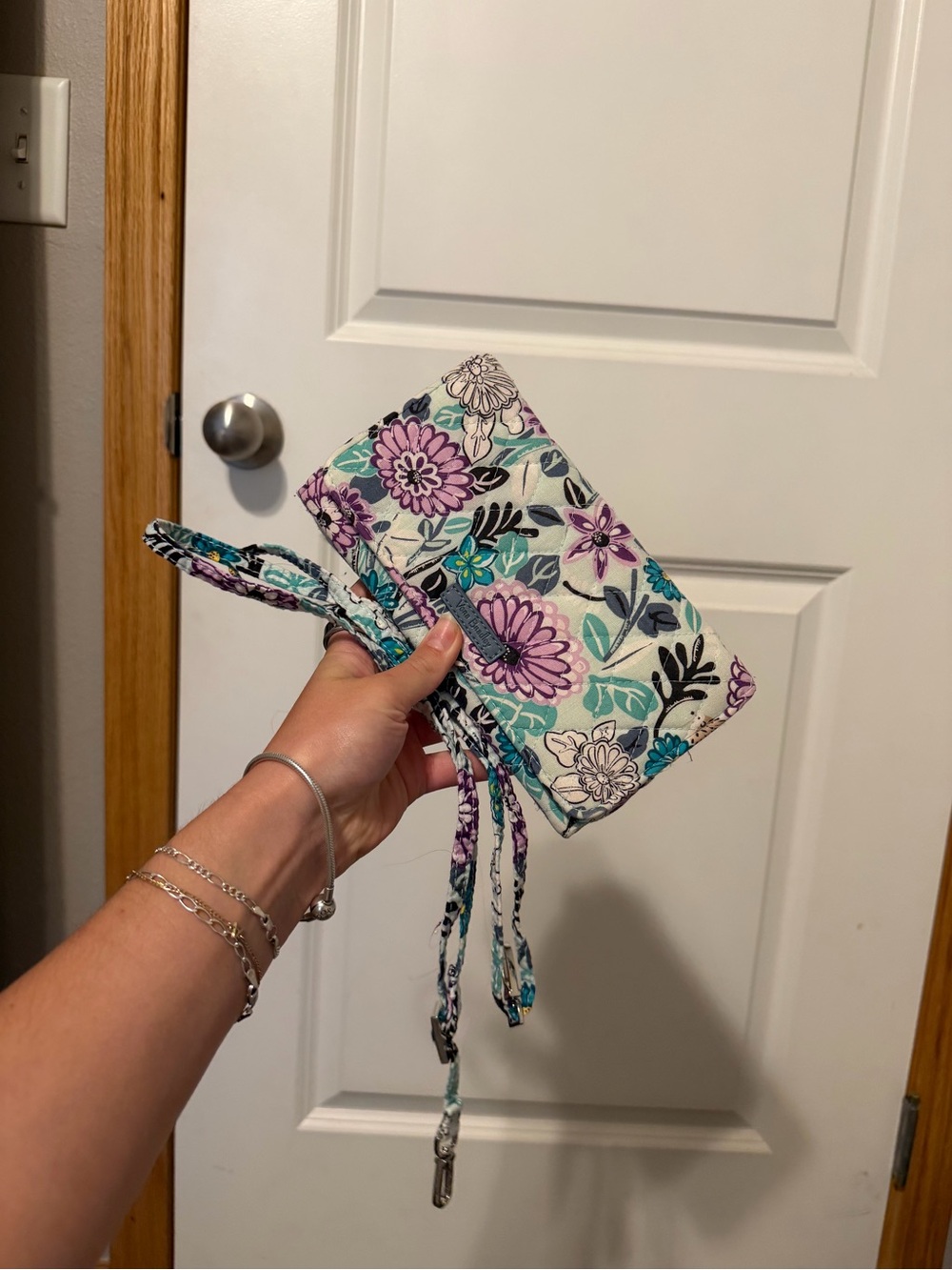 Vera Bradley Floral Wristlet Wallet in Purple, Teal, Cream